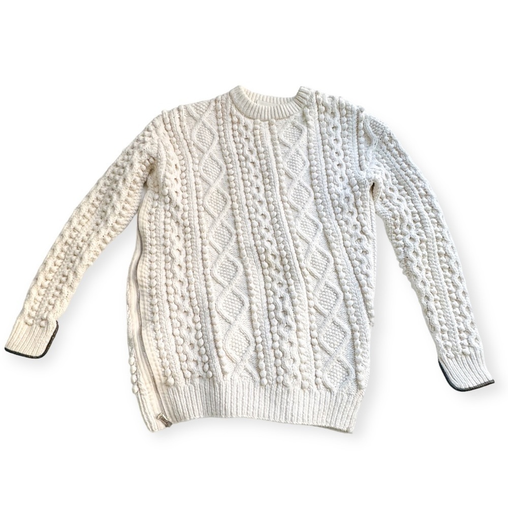 3.1 Phillip Lim cotton blend cable knit side zip sweater, Size XS, Ivory